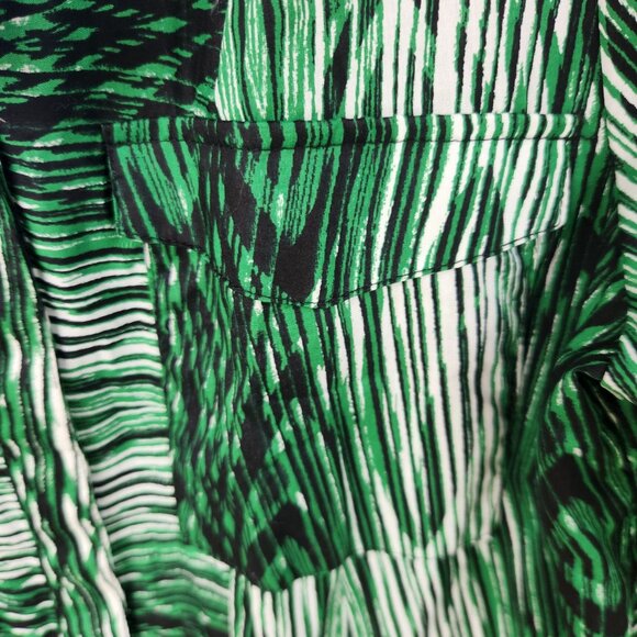 New with Tags! Derek Lam Green & White Wood Grain Pattern Shirt Dress Size L - Picture 5 of 10